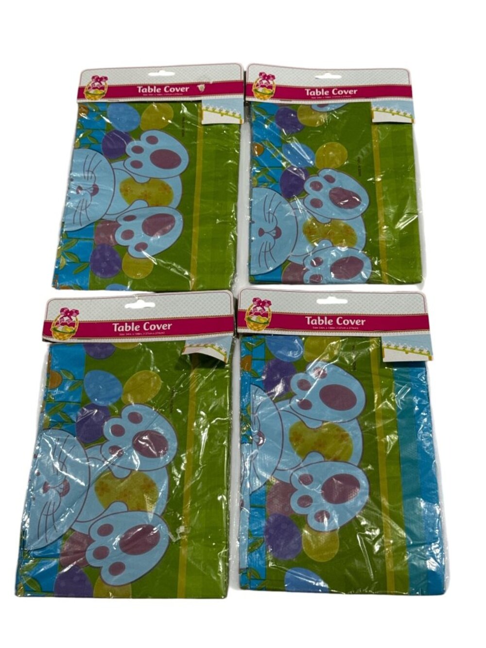 Easter Bunny Plastic Table Covers - Set Of 4 54" x 108" Green & Blue With Bunny